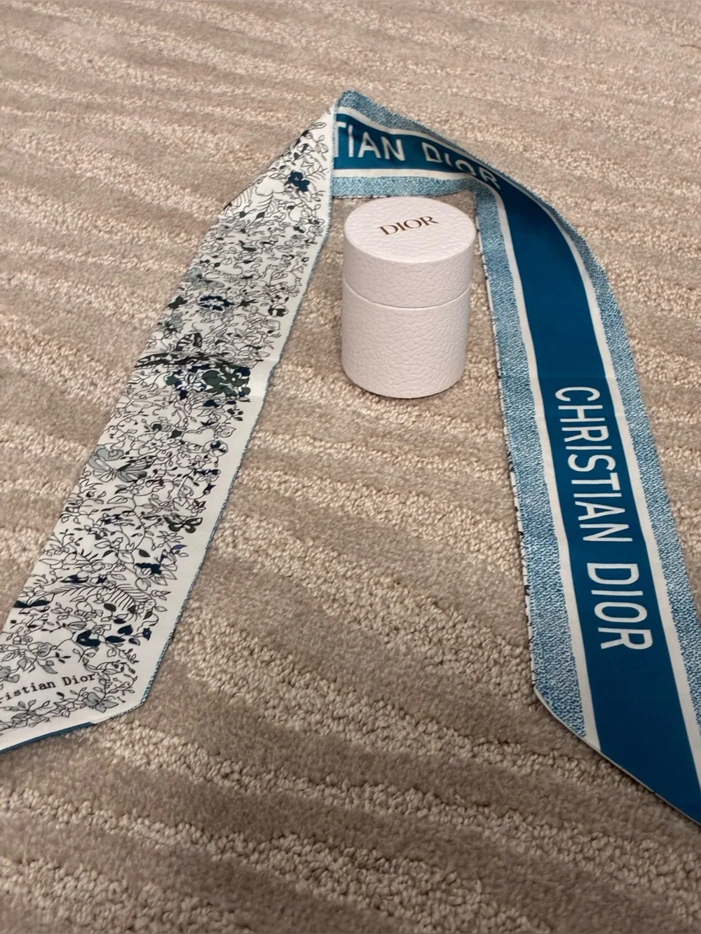 Dior Mitzah Silk Twilly Scarf Blue Toile de Jouy Hair Tie or Handle Wrap